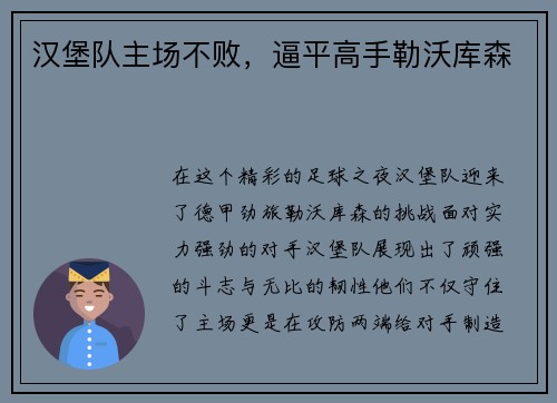 汉堡队主场不败，逼平高手勒沃库森