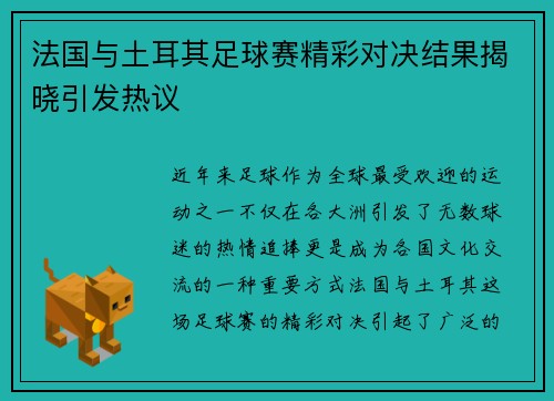 法国与土耳其足球赛精彩对决结果揭晓引发热议