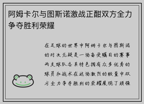 阿姆卡尔与图斯诺激战正酣双方全力争夺胜利荣耀