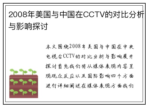 2008年美国与中国在CCTV的对比分析与影响探讨